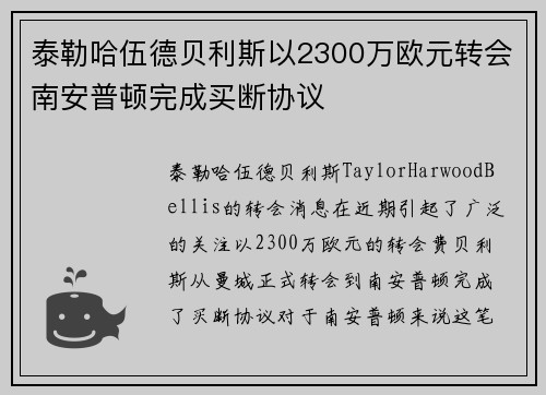 泰勒哈伍德贝利斯以2300万欧元转会南安普顿完成买断协议 泰勒哈伍德贝利斯以2300万欧元转会南安普顿完成买断协议